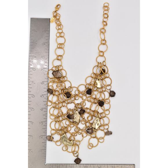 Kara Ross Vintage Collar Bib Statement Necklace Brushed Gold Nugget Signed BinBL - Picture 12 of 12